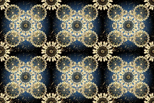 Seamless royal luxury golden baroque damask vintage. Seamless pattern with gold antique floral medieval decorative, leaves and golden pattern ornaments on beige, black and brown colors.