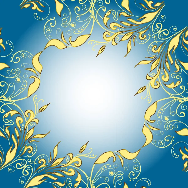 Gold metal with floral pattern. Blue, yellow and neutral colors with golden elements. Seamless golden pattern. Golden floral ornament brocade textile and glass pattern.