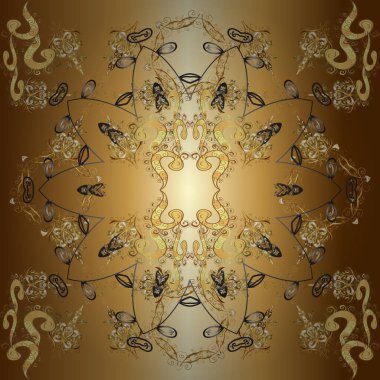 Vektör çizimi. Sarı, kahverengi ve bej renklerde, altın elementli klasik, pürüzsüz desen..