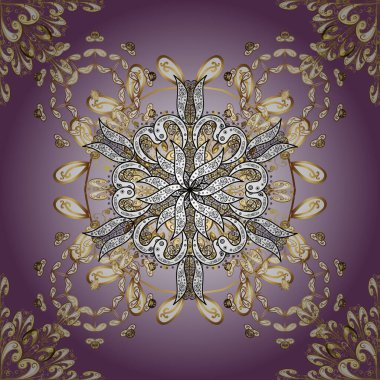 Tarafsız, beyaz, mor ve altın desenli. Zarif bir klasik vektör modeli. Tekrarlayan ögelerle kusursuz soyut arkaplan.