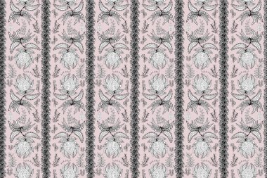 Kusursuz bir arka plan modeli. Suluboya, elle çizilmiş. Vadinin çiçekleri beyaz, nötr ve siyah renklerde. - Stok.