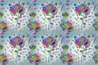 Gri, nötr ve mavi renkte yaz çiçekleri. Çiçek desenli karalama şekli.