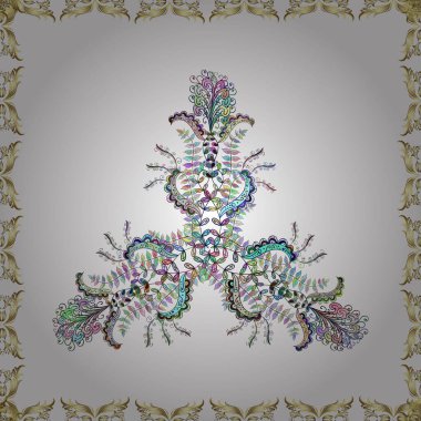 Parlak dantel, stilize çiçekler, şal desenli. Doğu tarzı arabesk. Hassas altın deseni açın. Kusursuz altın desenli bukleler. Mavi beyaz renklerde altın elementli kusursuz desen. Vektör