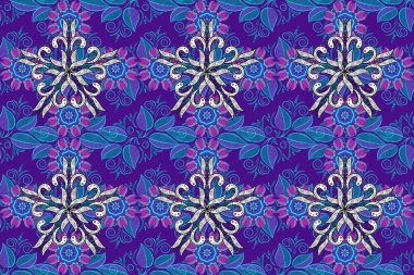 Küçük çiçekteki sevimli çiçek deseni. Mavi, mor ve beyaz renkte çiçekler.