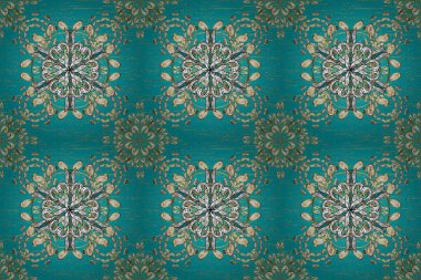 Duvar kâğıdı barok, İspanyol kumaşı. Kusursuz çiçek deseni. Kusursuz raster arka plan. Kahverengi, mavi ve beyaz renklerde grafiksel, kusursuz desen.