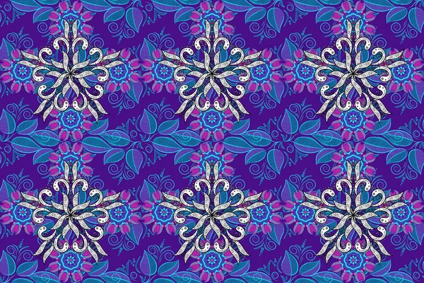 Cute Floral pattern in the small flower. Flowers on blue, violet and white colors.
