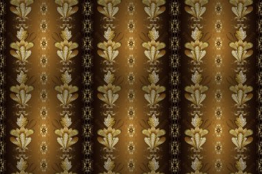 Noel, kar tanesi, yeni yıl. Sarı, bej, kahverengi ve altın elementli altın rengi kusursuz desen. Sarı, bej ve kahverengi renklerde, altın elementlerle kusursuz klasik desen.