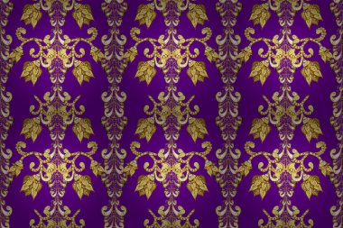 Altın elementli mor, kahverengi ve sarı renkler. Geleneksel klasik raster altın pürüzsüz desen. Barok tarzında kusursuz bir doğulu süsü..