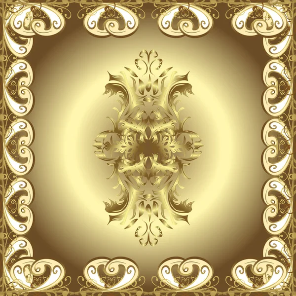 Golden pattern on beige, brown and neutral colors with golden elements. Traditional orient ornament. Seamless classic golden pattern.