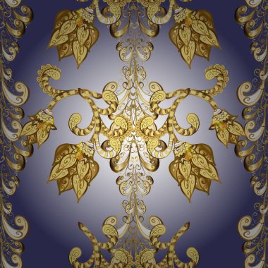 Barok tarzında kusursuz bir doğulu süsü. Menekşe, sarı ve nötr renklerde altın elementlerle geleneksel klasik altın vektör deseni.