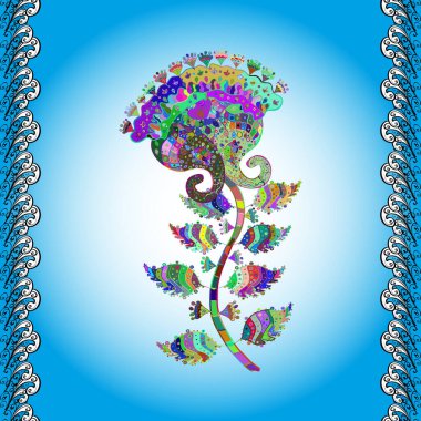 Davetiye ve kartpostal tasarımı için dekoratif çiçek unsurları. Tekstil için figür. Yapraklı kusursuz desen. Şirin çiçekler Vektör çizimi. Poster veya kapak için arkaplan.