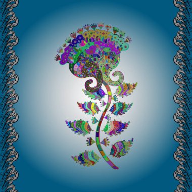 Vektör - stok. Beyaz, nötr ve mavi çiçekli kusursuz desen, suluboya çiçek deseni, şirin çiçek, duvar kağıdı, kart veya kumaş için fayanslı.