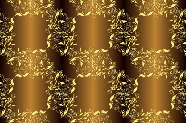 Barok tarzında altın çiçekli süs. Kahverengi, siyah ve sarı renklerde altın bir element. Damask arkaplanı. Altın çiçekli, pürüzsüz desen.