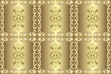 Barok tarzında altın çiçekli süs. Doku arka planında altın duvar kâğıdı. Bej, nötr ve kahverengi renklerde altın element. Damask kusursuz yinelenen arkaplan.
