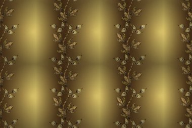 Damask pürüzsüz süsü. Klasik oryantal desen, nötr, kahverengi ve sarı renkler üzerinde. Geleneksel raster ve altın desen.