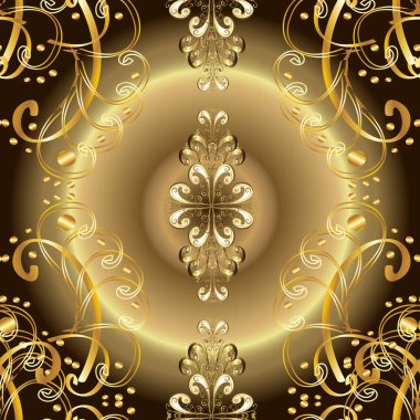 Lüks, kraliyet ve Viktorya dönemi konsepti. Süslü vektör dekorasyonu. Bej, kahverengi ve nötr renklerde altın element. Klasik barok çiçekli, bej, kahverengi ve nötr üzerine altın desenli..