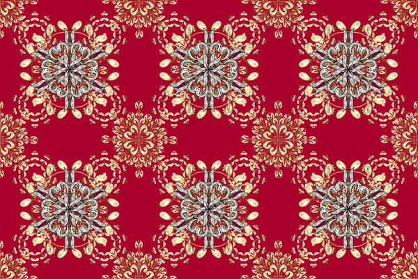 Classic vintage background. Golden pattern on white, red and brown colors with golden elements. Traditional orient ornament. Seamless classic golden pattern.