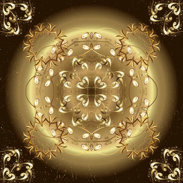 Vector oriental ornament. Traditional classic golden pattern. Seamless oriental ornament in the style of baroque. Golden pattern on neutral, beige and brown colors with golden elements.