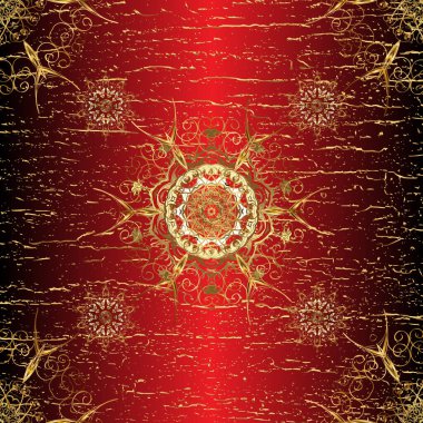 Kusursuz bir geçmişi var. Çiçek deseni. Duvar kâğıdı barok, İspanyol kumaşı. Altın elementler siyah, kırmızı ve kahverengi renklerde. Şekil grafik deseni.