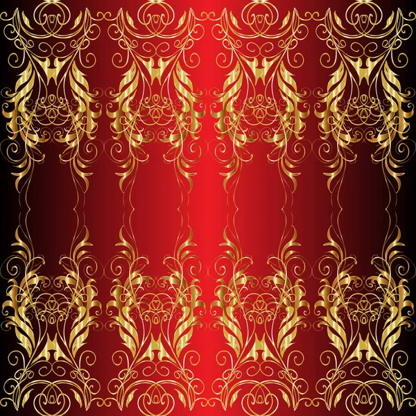 Islamic design. Golden pattern on brown, red and black colors with golden elements. Seamless pattern oriental ornament. Floral tiles. Golden textile print.