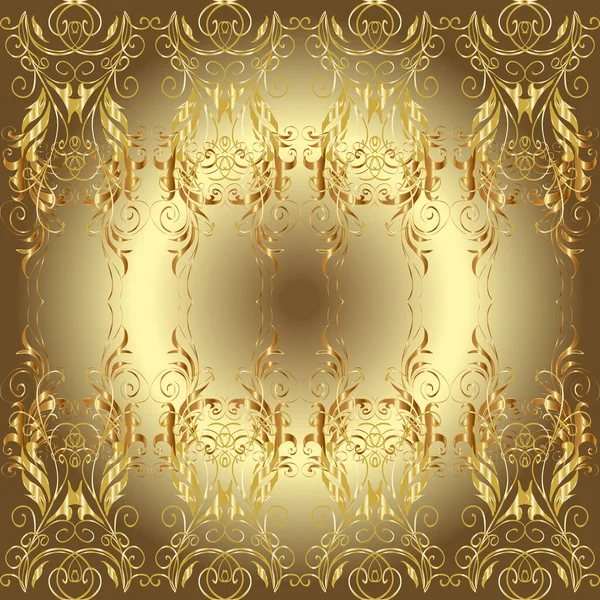 Ornate decoration. Vintage baroque floral seamless pattern in gold over neutral, brown and beige. Golden element on neutral, brown and beige colors. Luxury, royal and Victorian concept.