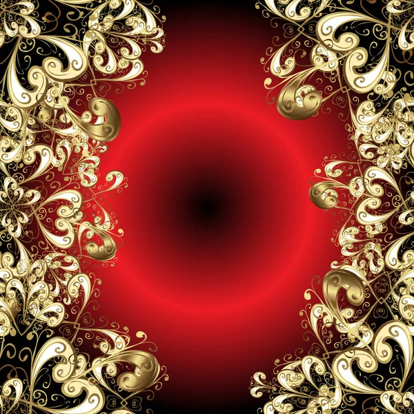 Oriental ornament. Golden pattern on brown, red and black colors with golden elements. Seamless golden pattern.