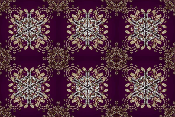 Traditional orient ornament. Classic raster golden seamless pattern. Classic vintage background. Seamless pattern on white, purple and brown colors with golden elements.