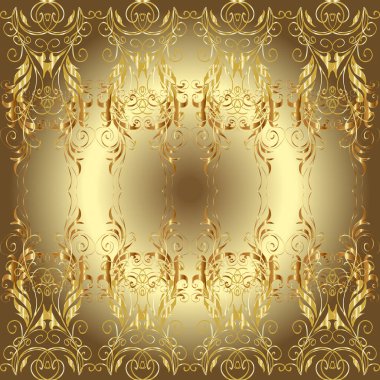 Kusursuz altın desenli bukleler. Vektör çizimi. Kahverengi, bej ve altın elementli nötr renkler. Vektör altın desen. Doğu tarzı arabesk.