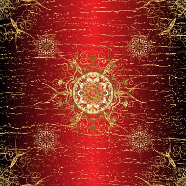 Kusursuz ortaçağ çiçek deseni. Doğum günü kartı, davetiye ya da afiş için iyidir. Vektör çizimi. Dekoratif simetri arabesk. Kahverengi, siyah ve kırmızı renklerde altın.