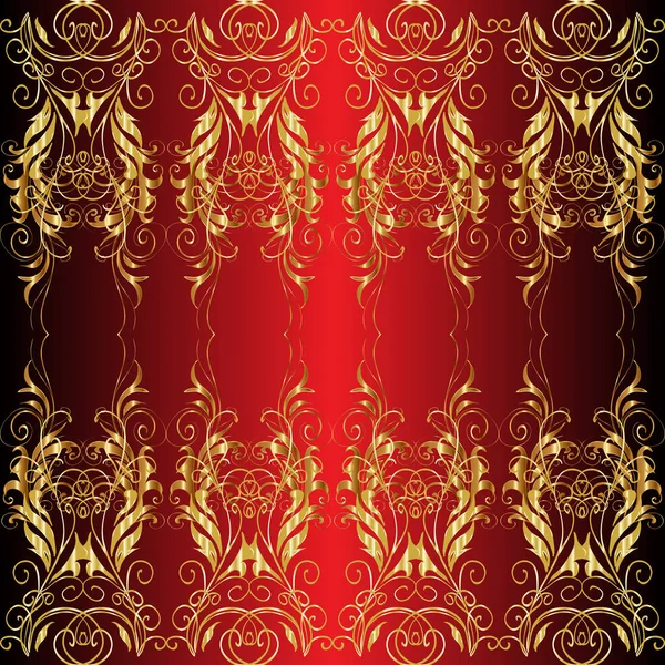 Golden floral seamless pattern. Golden element on a red, black and brown colors. Damask background. Gold floral ornament in baroque style.