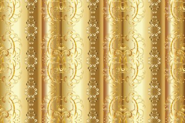 Barok tarzında duvar kağıdı tasarımı için kusursuz damaske deseni arkaplanı. Süslü dekorasyon. Bej, kahverengi ve sarı renklerdeki altın desenler.