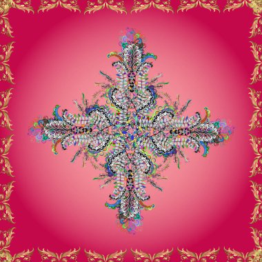 Mavi, pembe ve kırmızı renklerde parlayan yıldızların olduğu kutsal geometri sembolü. Logo, oyun, kapak, kart için tasarım.