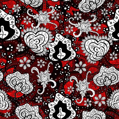 Cute Floral pattern in the small flower. Tropical seamless pattern with many black, white and red abstract flowers. Varicoloblack, white and red seamless illustration.