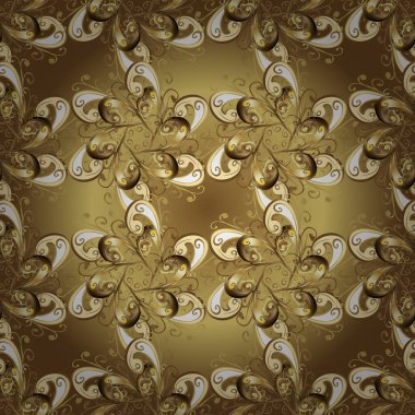 Classic vintage background. Traditional orient ornament. Seamless classic vector golden pattern. Vector illustration. Seamless pattern on brown, beige and yellow colors with golden elements.