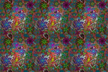 Raster illustration. For print on fabric, textiles, wallpaper. Cute floral pattern with buds chamomile flowers. Vintage retro style. Seamless background. Miles Fleur, ditsy ornament.