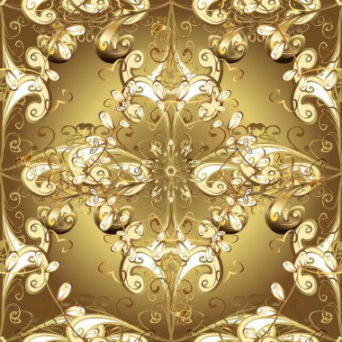 Seamless golden pattern. Seamless pattern on yellow, brown and beige colors with golden elements. Oriental ornament.