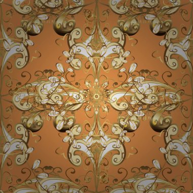 Classic vintage background. Seamless classic vector orange, yellow and beige and golden pattern. Traditional orient ornament.