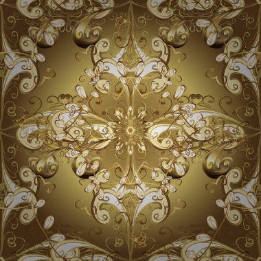 Wallpaper baroque, damask. Graphic modern seamless pattern on brown, yellow and beige colors. Seamless floral pattern. Seamless vector background.
