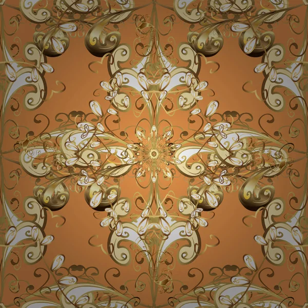 Classic vintage background. Seamless classic vector orange, yellow and beige and golden pattern. Traditional orient ornament.
