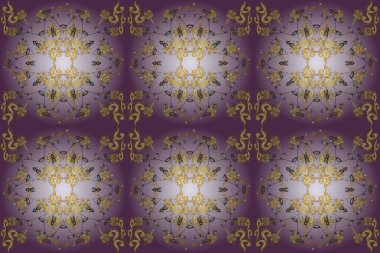 Seamless textured curls. Oriental style arabesques golden pattern on a gray, neutral and purple colors with golden elements. Raster golden pattern.