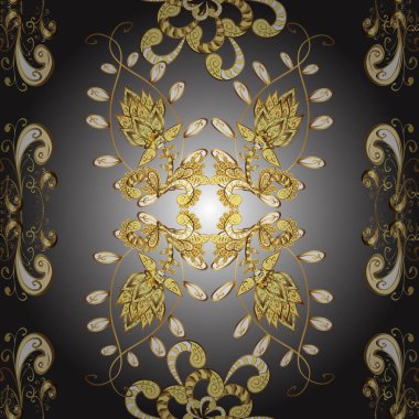 Damask background. Golden floral seamless pattern. Gold floral ornament in baroque style. Golden element on a gray, brown and yellow colors.