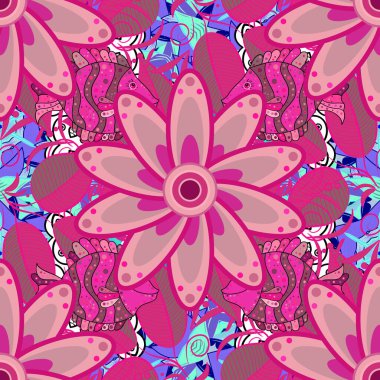 Vector illustration. Flower. Seamless decorative background, flower mandala. On neutral, pink and magenta colors.