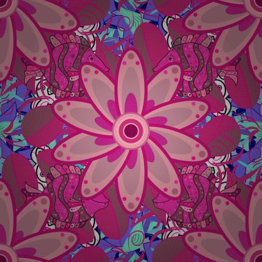Shirt seamless Background Pattern. Tropical flowers. Flowers on neutral, pink and magenta colors.