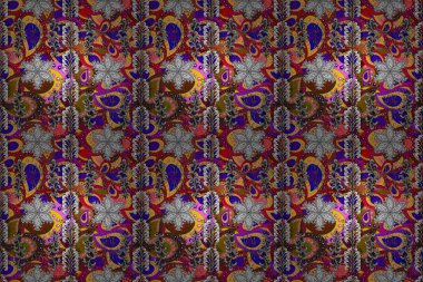 Elegance seamless pattern with ethnic flowers on white, black and red colors. Raster Floral Illustration in cute textile.