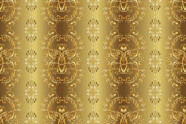 Vintage seamless pattern on a neutral, yellow and brown colors with golden elements. Christmas 2019, snowflake, new year.