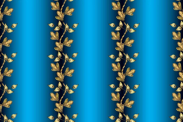 Traditional orient ornament. Seamless classic blue, brown and yellow and golden pattern. Classic vintage background.