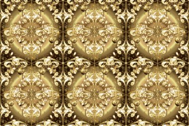Seamless oriental ornament in the style of baroque. Raster traditional classic golden seamless pattern on beige, brown and neutral colors.