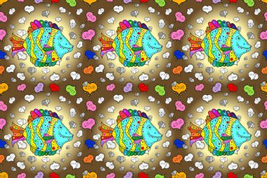 Stylish invitation for valentines day and greeting card concept. Floral composition, hand painted, delicate template. Top view, soft style. Scenic flower pattern on brown, yellow colors. Fish.