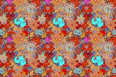 Colour Spring Theme seamless pattern Background. Flat Flower Elements Design. Seamless Floral Pattern in. Flowers on beige, black and orange colors.