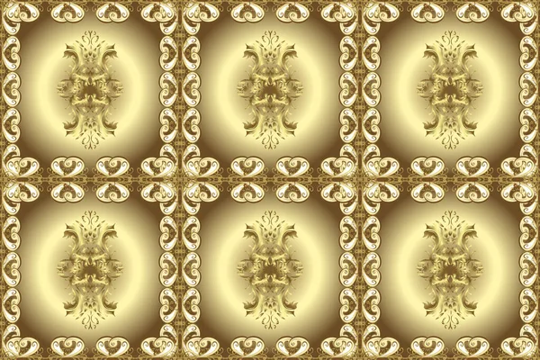Golden pattern on beige, brown and neutral colors with golden elements. Traditional orient ornament. Seamless classic golden pattern.